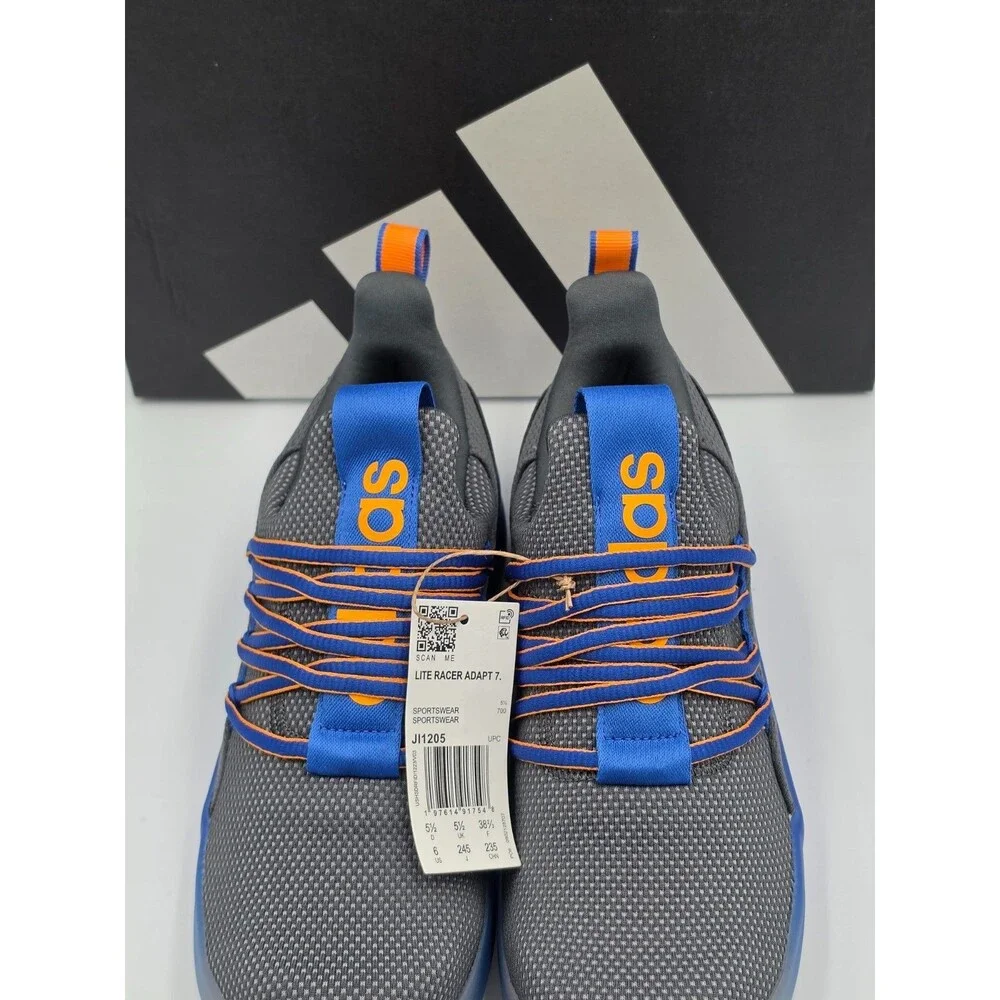 Adidas Lite Racer Adapt 7.0 K Kids 6Y Women’s 7.5 Grey Blue Orange JI1205 NIB